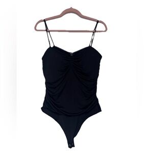 Express Black Ruched One-Piece Bodysuit L
